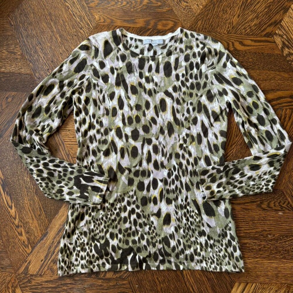 Neiman‎ Marcus 100% Cashmere Green and Brown Cheetah Leopard
